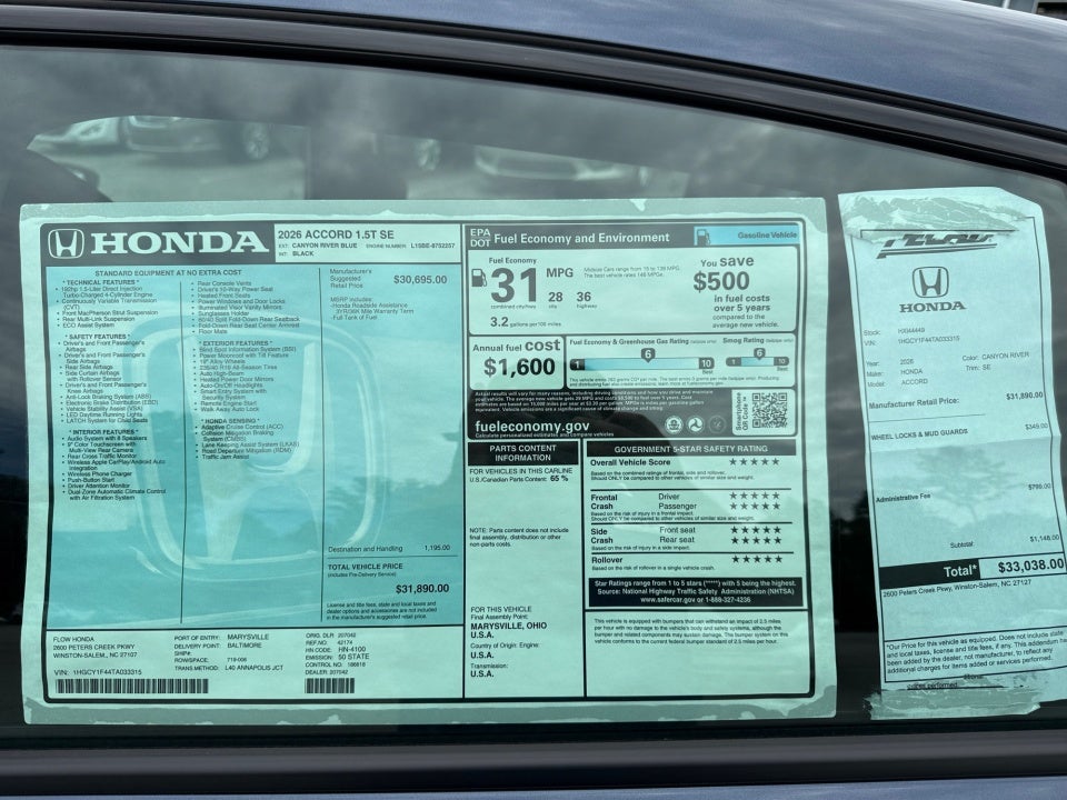 2026 Honda Accord Sedan SE