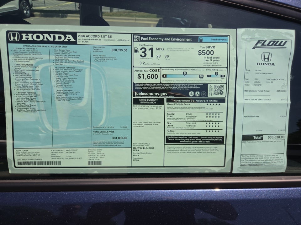 2026 Honda Accord Sedan SE