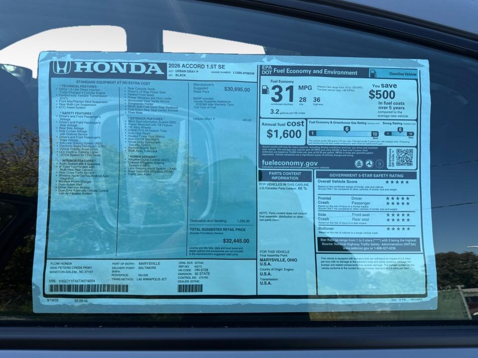 2026 Honda Accord Sedan SE