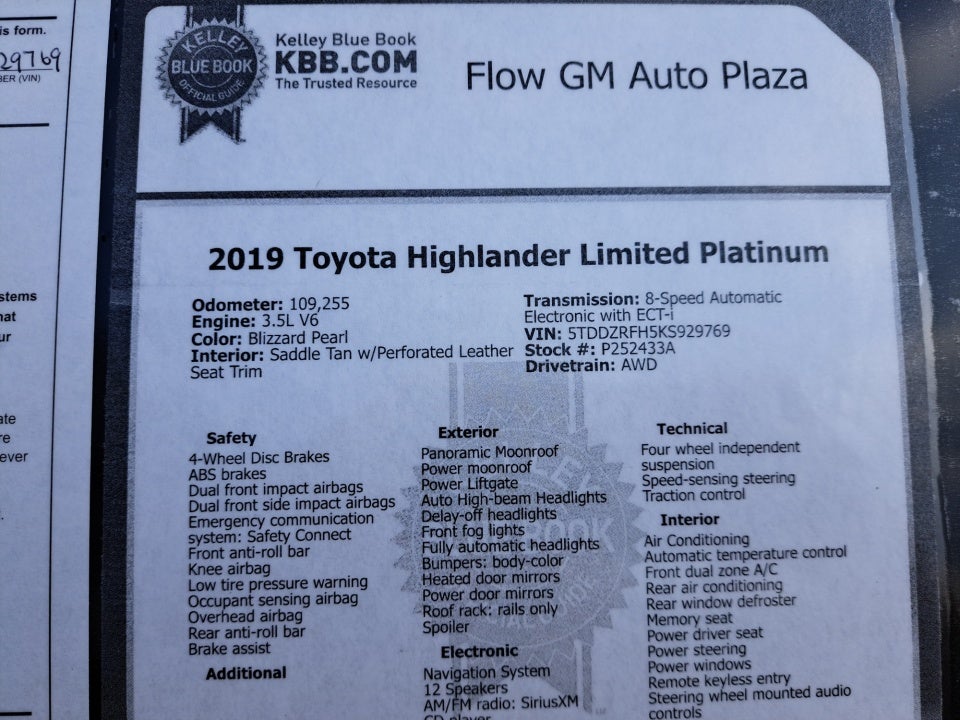 2019 Toyota Highlander Limited Platinum