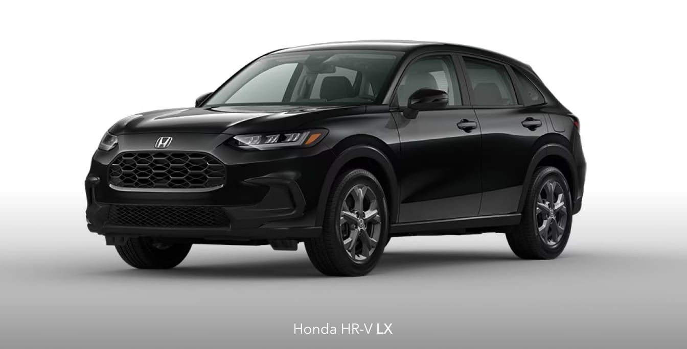 A sleek, black Honda HR-V LX is shown on a white background.