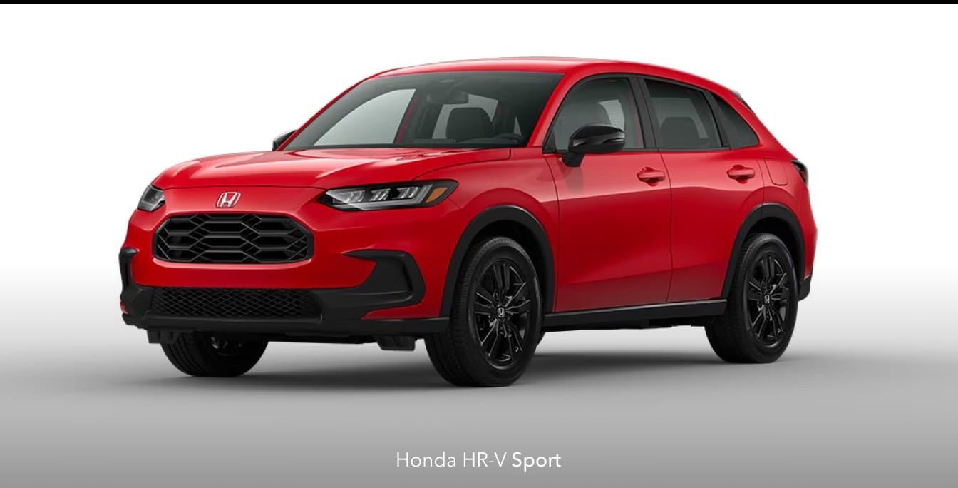 A sleek, red Honda HR-V Sport is shown on a white background.