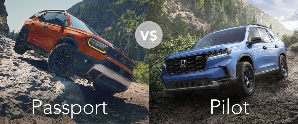 Honda Passport and Honda Pilot pictured next to each other